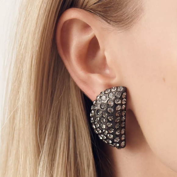 New Anthropologie Crystal Post Earrings Black Tone - Picture 1 of 9
